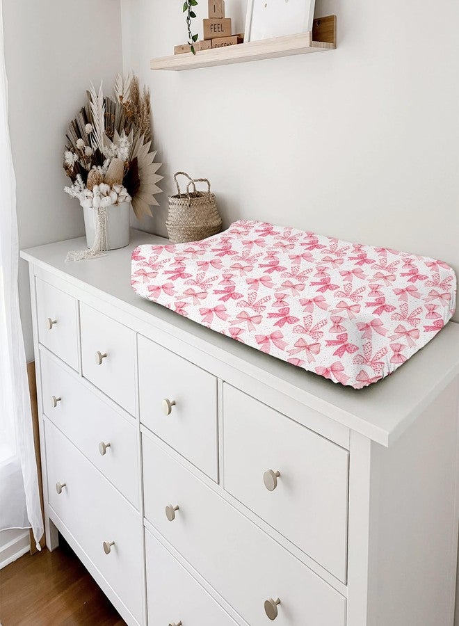 KASTLEE Pink Valentine's Bows Baby Changing Pad Covers for Girls 32''x16'' Girly Pink Hair Bows Fitted Diaper Change Table Pad Mats Valentine Hearts Love Soft Breathable Nursery Cradle & Bassinet Sheets Pink - Image 5